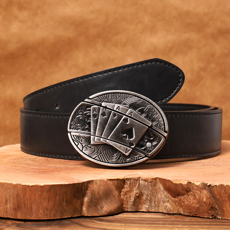 Men's DIY Poker 4 Ace Hidden Folding Knife Leather Belt - Poker 4 Ace - Black PU Belt - 42 - image 5