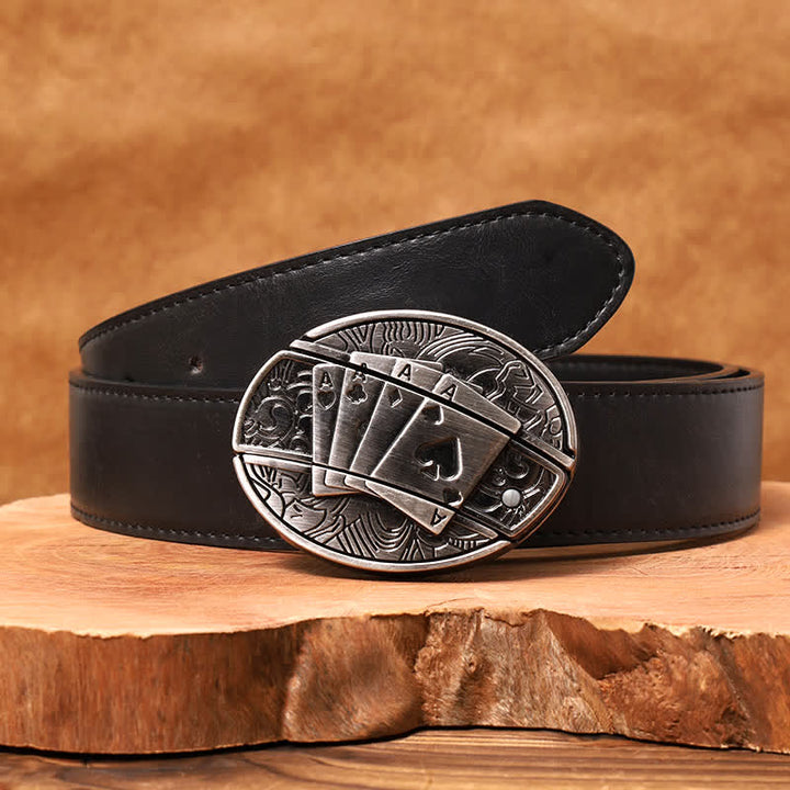 Men's DIY Poker 4 Ace Hidden Folding Knife Leather Belt - Poker 4 Ace - Black PU Belt - 42 - image 5