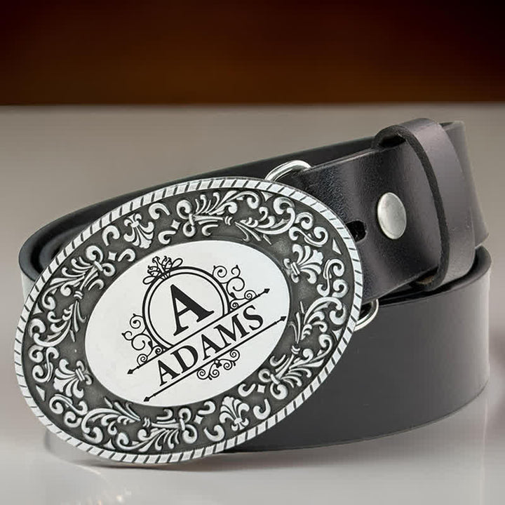 Round Custom Engraved Name Monogram DIY Buckle Leather Belt