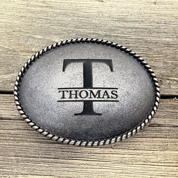 Antique Color Round Custom Name Monogram DIY Buckle Leather Belt - Antique Silver - Without Belt - Not Included Belt - image 1