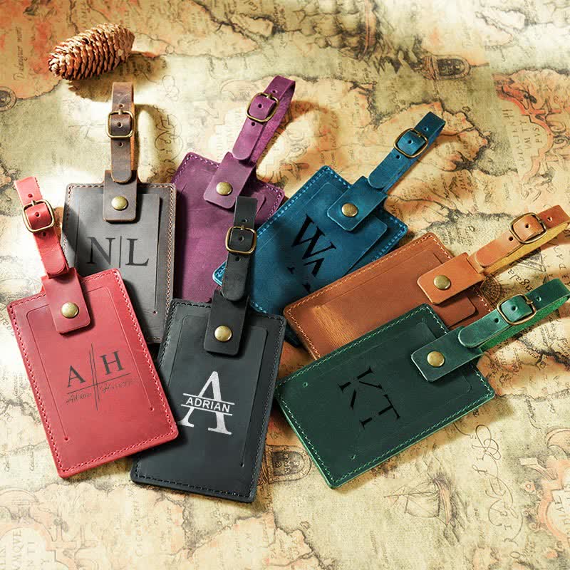Travel Custom Your Text One-Sided Cowhide Leather Luggage Tag - image 1