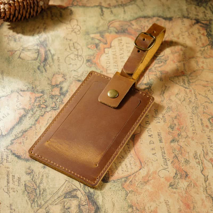Travel Custom Your Text One-Sided Cowhide Leather Luggage Tag - Brown - image 2