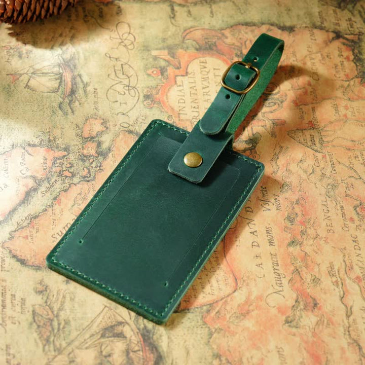 Travel Custom Your Text One-Sided Cowhide Leather Luggage Tag - Green - image 11