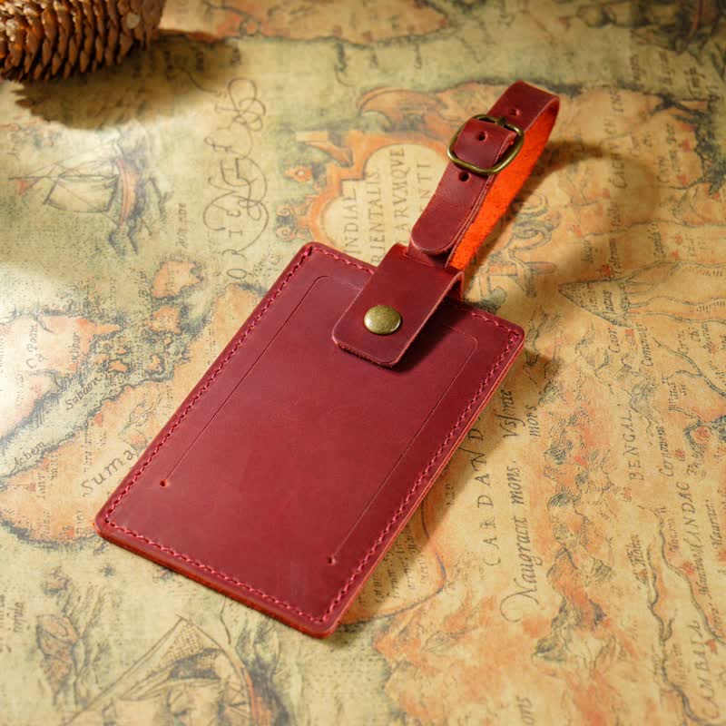 Travel Custom Your Text One-Sided Cowhide Leather Luggage Tag - Red - image 12