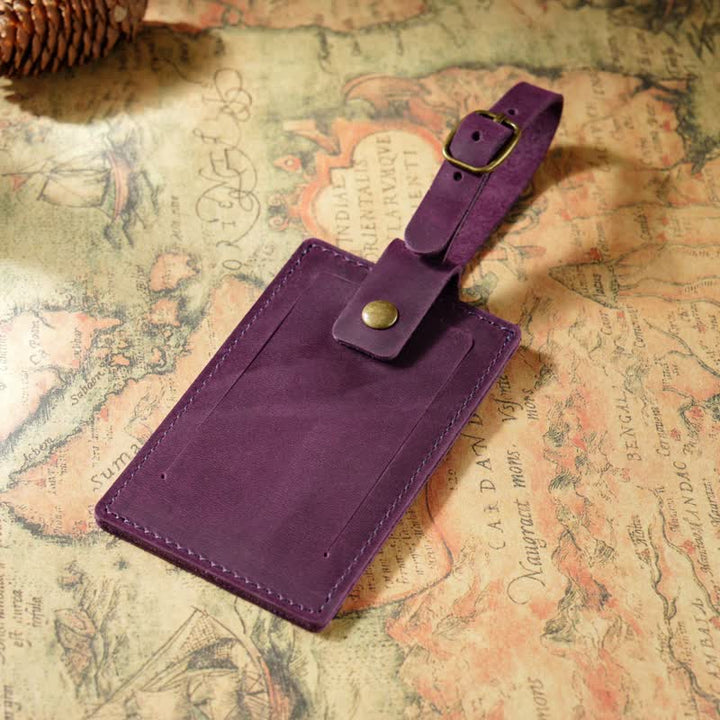 Travel Custom Your Text One-Sided Cowhide Leather Luggage Tag - Purple - image 14