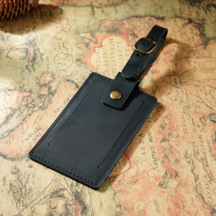 Travel Custom Your Text One-Sided Cowhide Leather Luggage Tag - Black - image 9