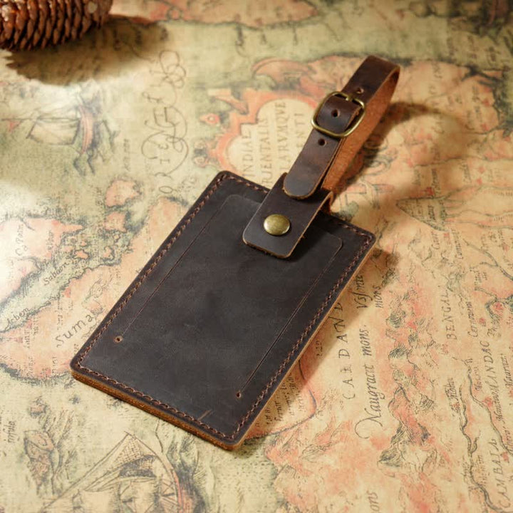Travel Custom Your Text One-Sided Cowhide Leather Luggage Tag - Coffee - image 10