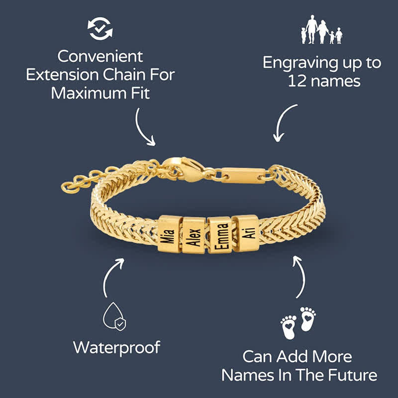 Custom Bead Family Name Daddy Stainless Steel Bracelet