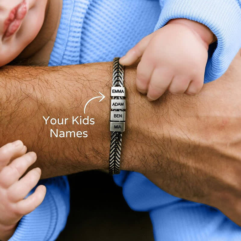 Custom Bead Family Name Daddy Stainless Steel Bracelet
