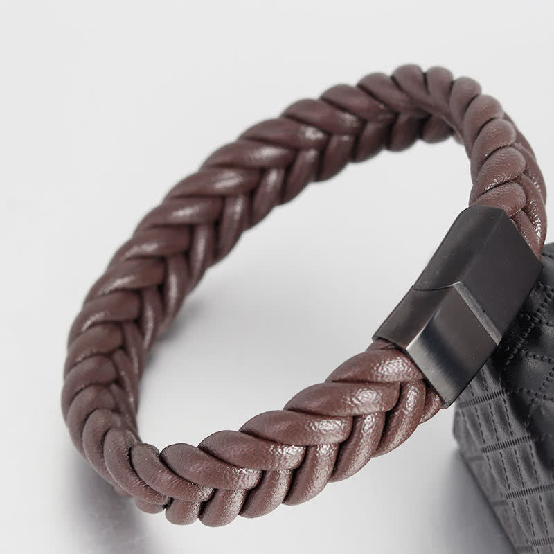 Custom Name Braided Leather Bracelet With Magnetic Clasp