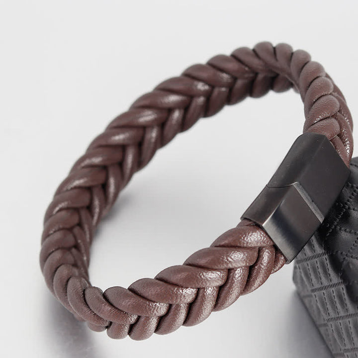 Custom Name Braided Leather Bracelet With Magnetic Clasp