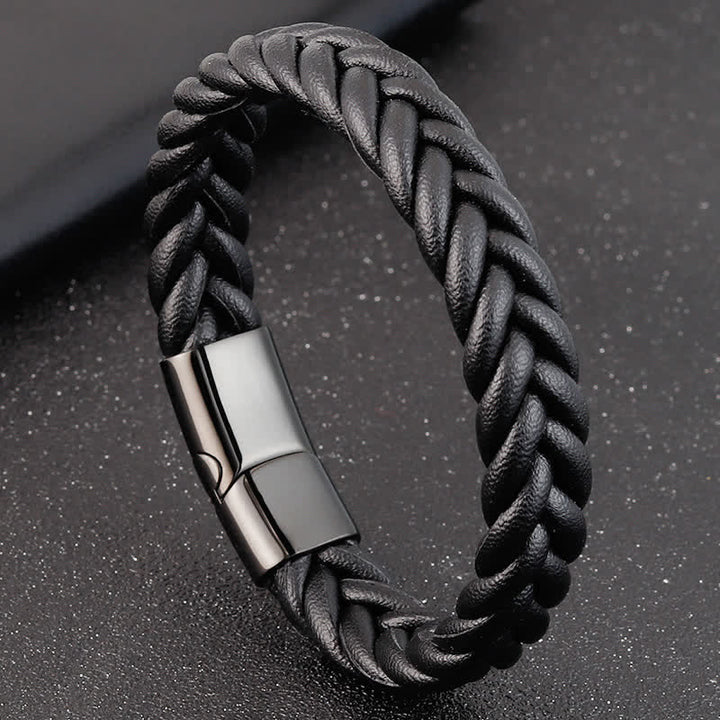 Custom Name Braided Leather Bracelet With Magnetic Clasp