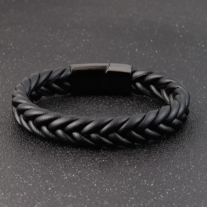 Custom Name Braided Leather Bracelet With Magnetic Clasp
