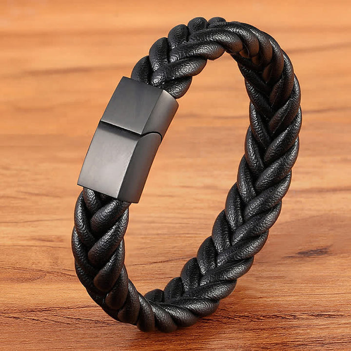 Custom Name Braided Leather Bracelet With Magnetic Clasp