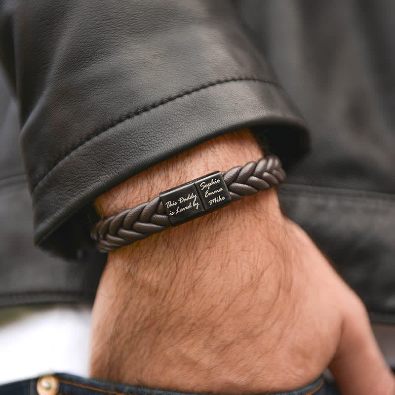 Custom Name Braided Leather Bracelet With Magnetic Clasp
