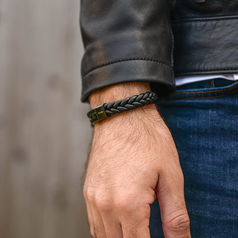 Custom Name Braided Leather Bracelet With Magnetic Clasp