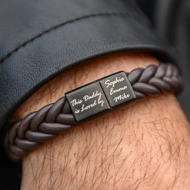Custom Name Braided Leather Bracelet With Magnetic Clasp