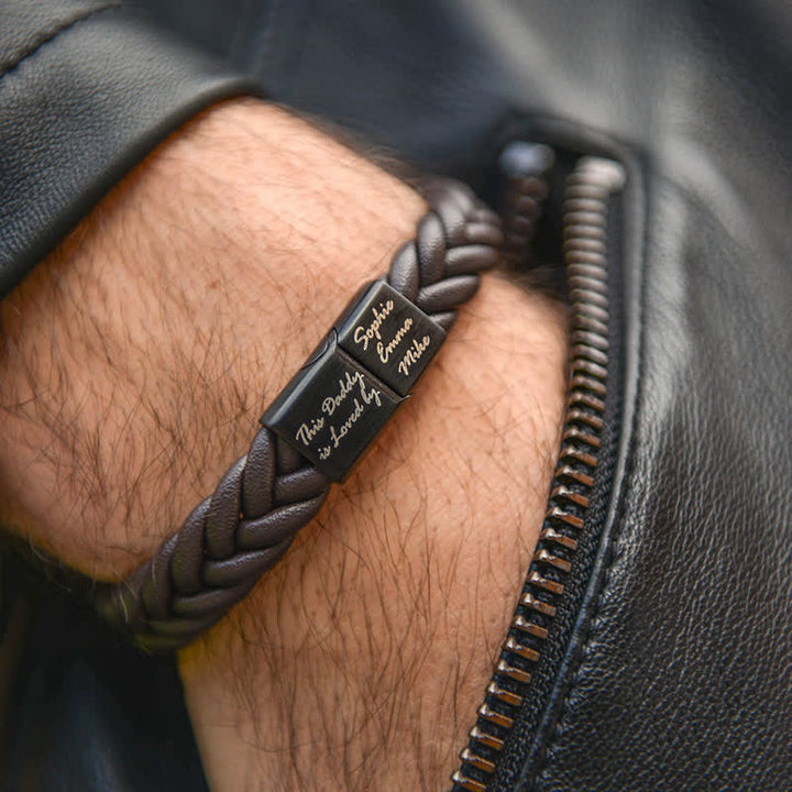 Custom Name Braided Leather Bracelet With Magnetic Clasp