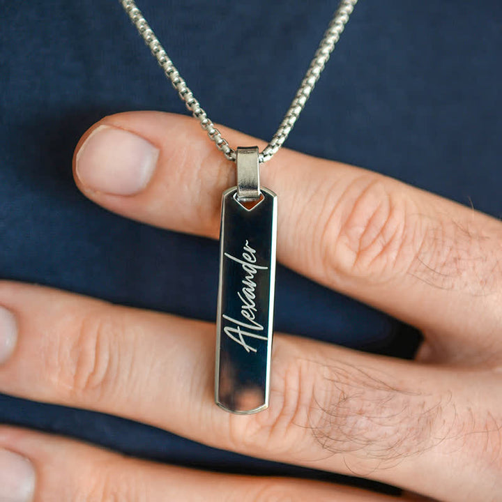 Laser Engraved Custom Name Rectangular Pendant Necklace