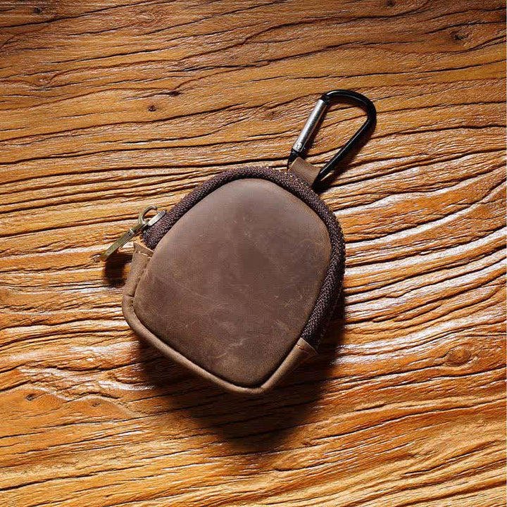 Keychain Zipper Shell Coin Genuine Leather Bag