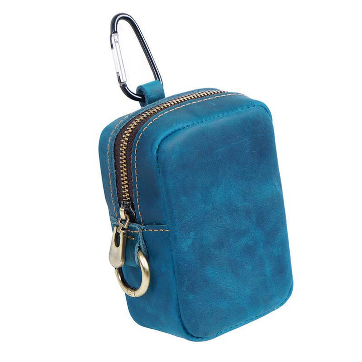 Cube Outdoor Zipper Coin Genuine Leather Mini Belt Bag