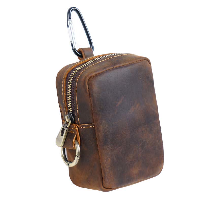 Cube Outdoor Zipper Coin Genuine Leather Mini Belt Bag
