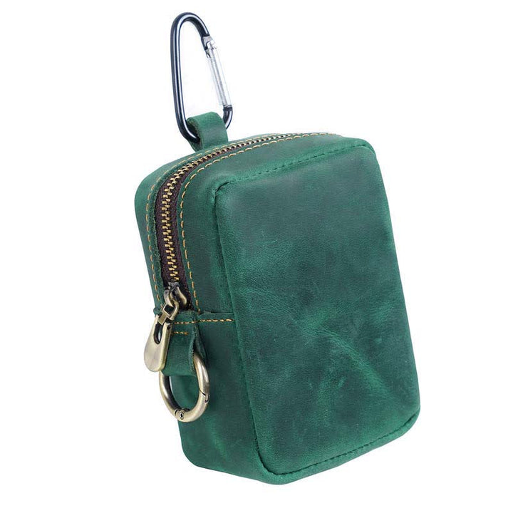 Cube Outdoor Zipper Coin Genuine Leather Mini Belt Bag
