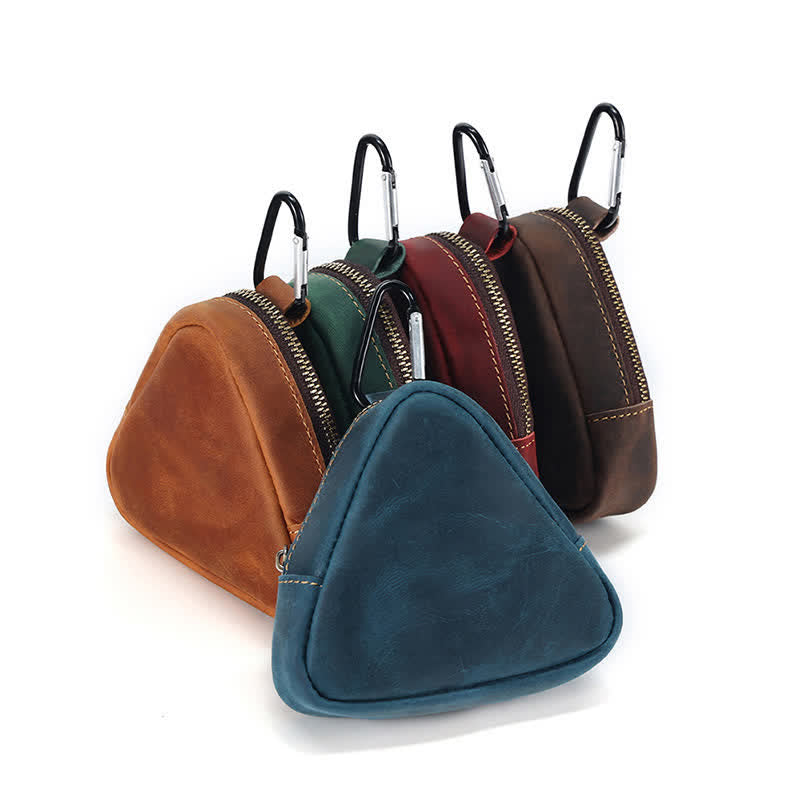 Small Triangle Coin Wallet Zipper Pocket Leather Case
