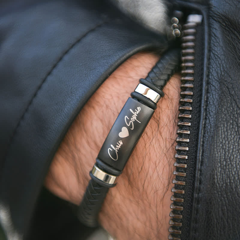 Anniversary Gift Idea Custom Name PU Leather Bracelet