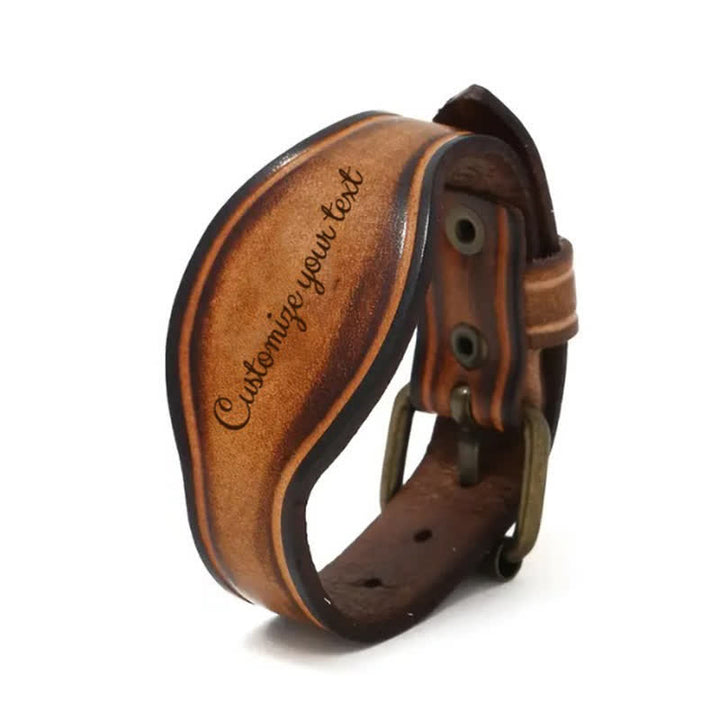 Retro Laser Carved Custom Name Brown Leather Bracelet