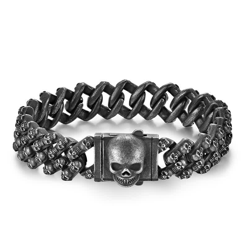 Charm Gothic Punk Biker Skull Silver Bracelet