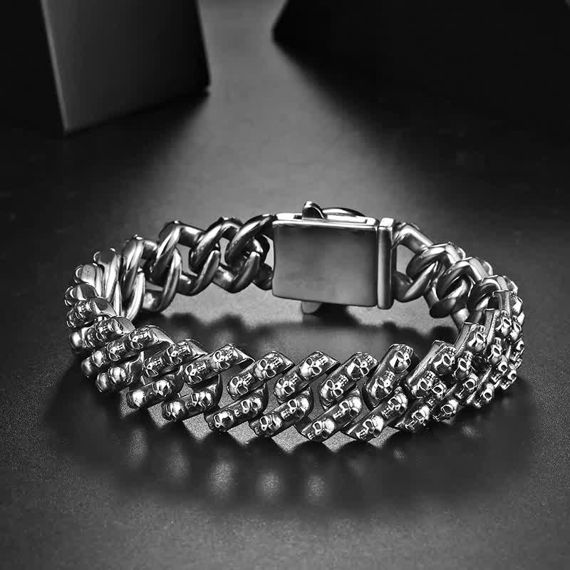 Charm Gothic Punk Biker Skull Silver Bracelet