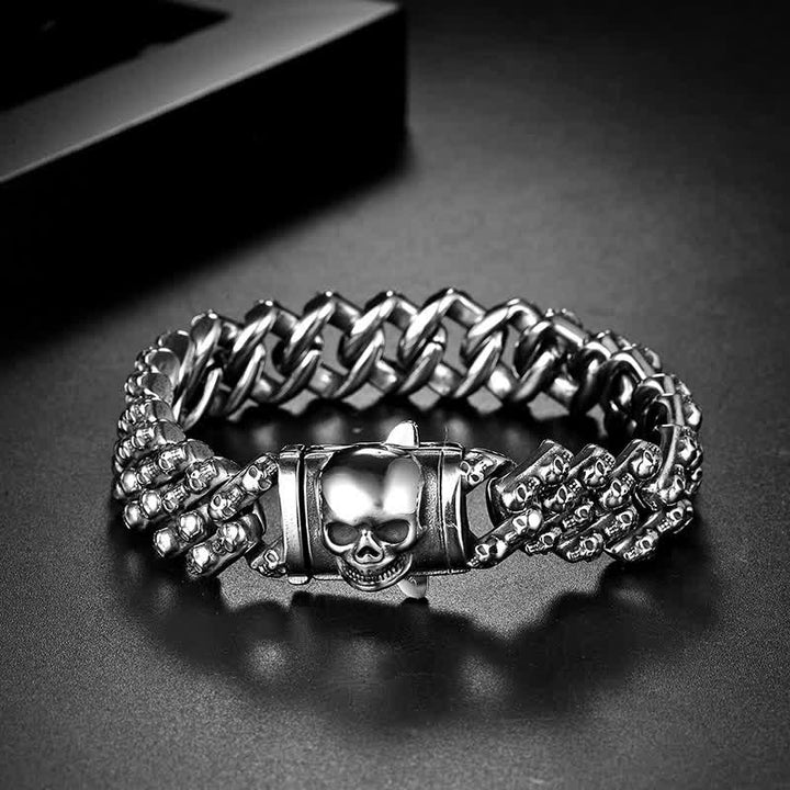 Charm Gothic Punk Biker Skull Silver Bracelet