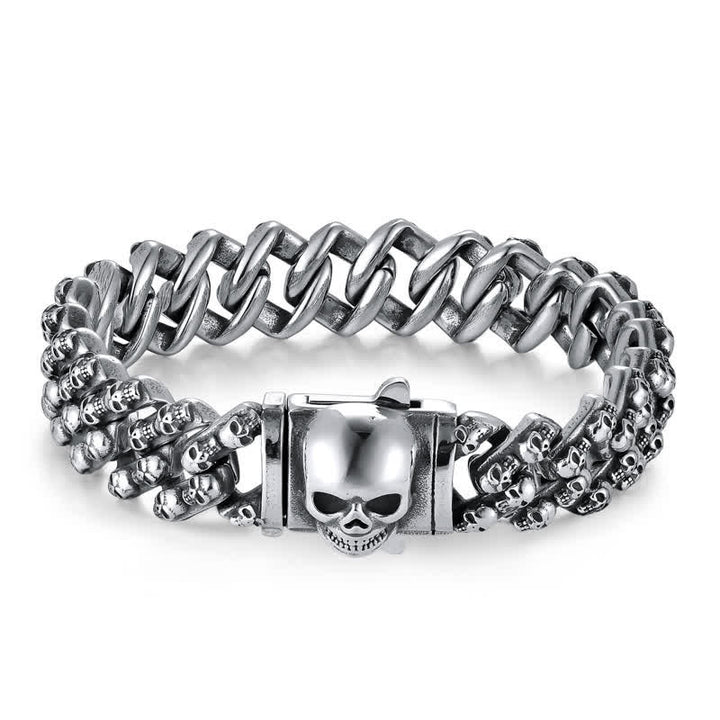 Charm Gothic Punk Biker Skull Silver Bracelet