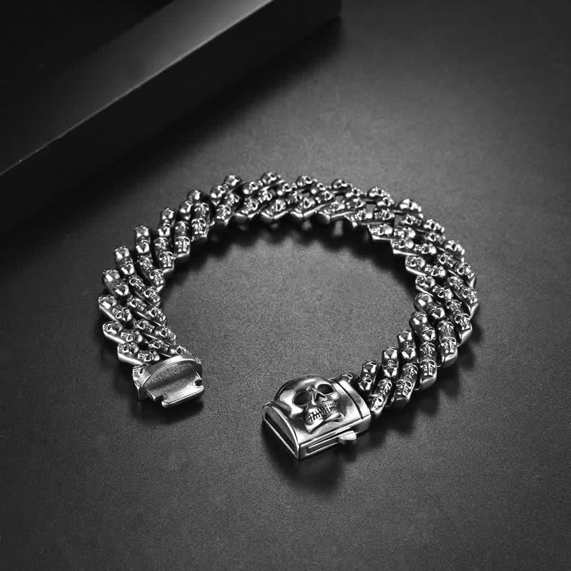 Charm Gothic Punk Biker Skull Silver Bracelet