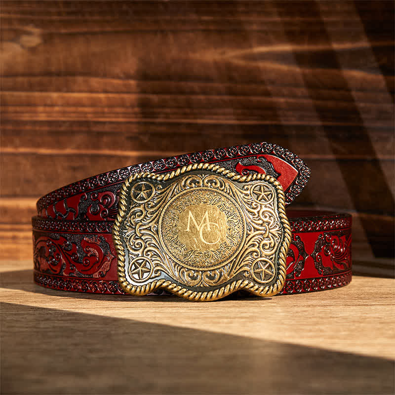 Custom Monogram Name DIY Carved Western Buckle Leather Belt - Bronze - Brown Carved Belt - 42 - image 9