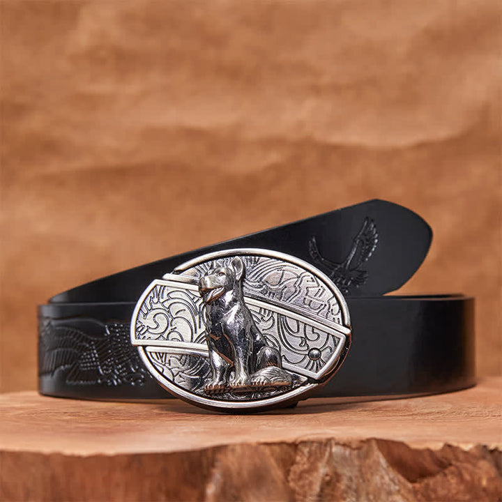 Men's DIY Loyal Dog Hidden Folding Knife Leather Belt - Loyal Dog - Black Embossed Eagle Belt - 42 - image 4