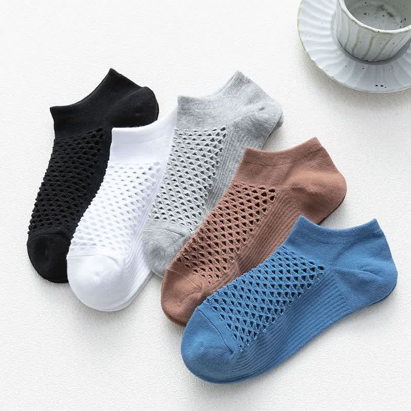 Summer Breathable Thin Mesh Solid Color Short Socks