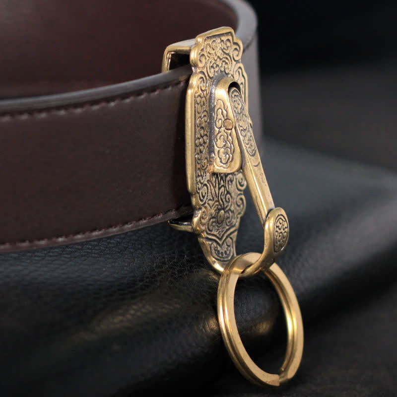 Vintage Pattern Solid Brass Buckle Hook Belt Clip Keychain