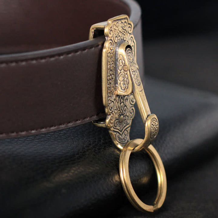 Vintage Pattern Solid Brass Buckle Hook Belt Clip Keychain
