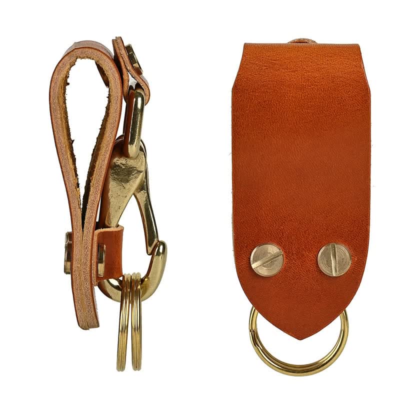 Orange Brown Practical  Belt Loop Leather Keychain - image 1