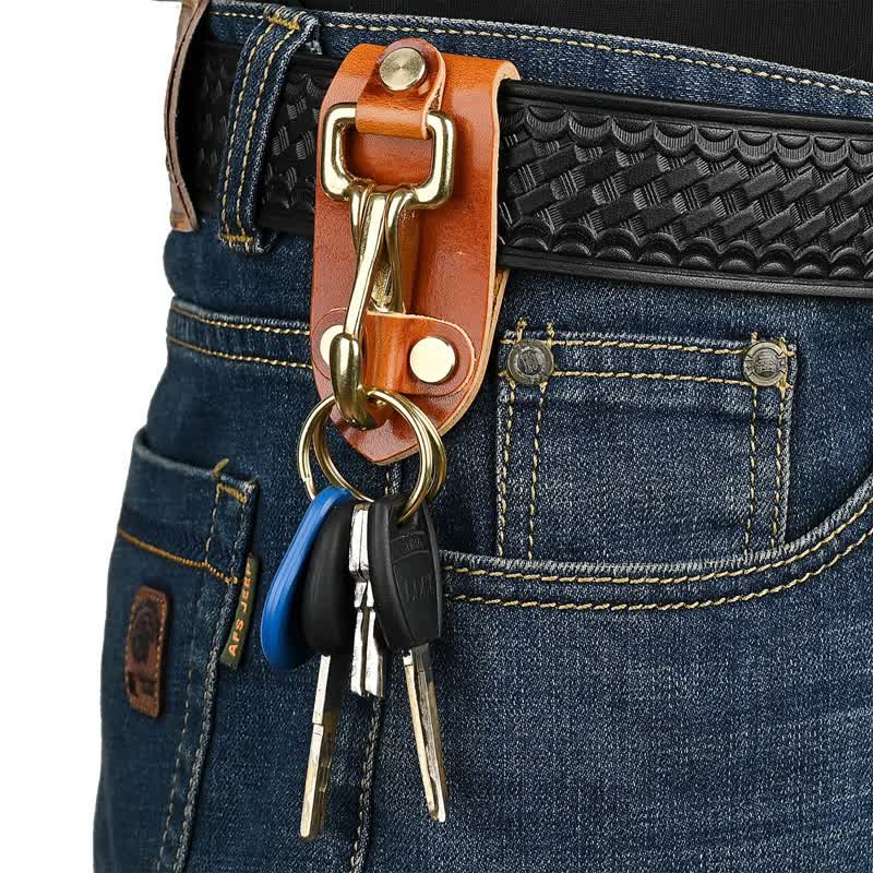 Orange Brown Practical  Belt Loop Leather Keychain - Orange Brown - image 0