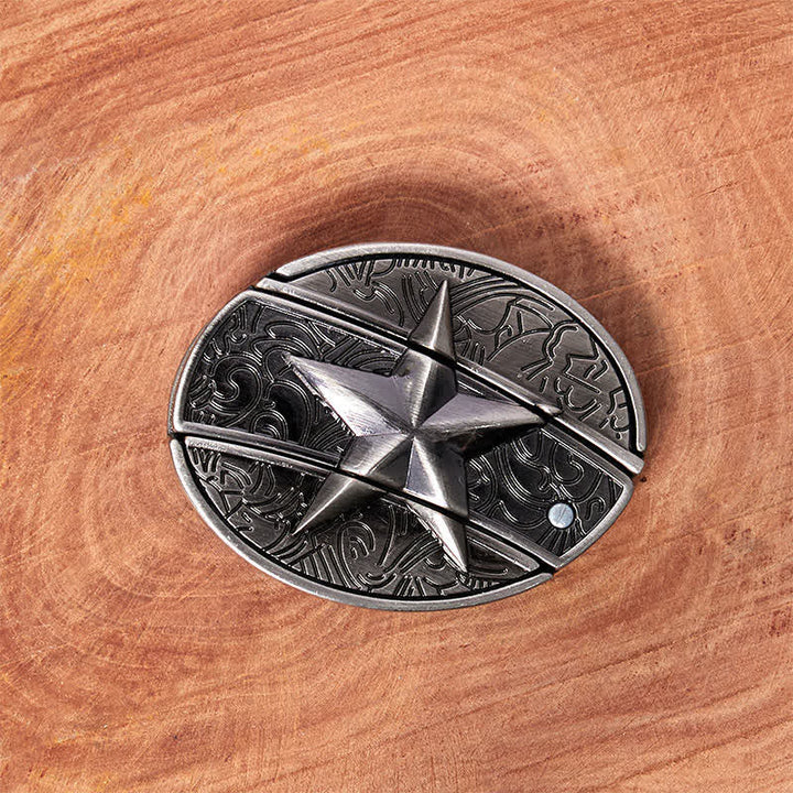 Men's DIY Pentagram Hidden Folding Knife Leather Belt