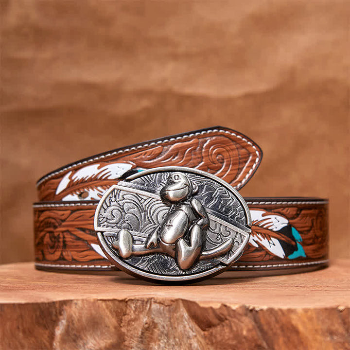 Men's DIY Monkey Hidden Folding Knife Leather Belt