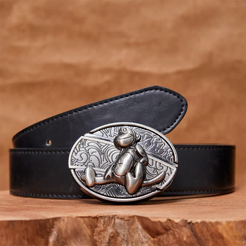 Men's DIY Monkey Hidden Folding Knife Leather Belt