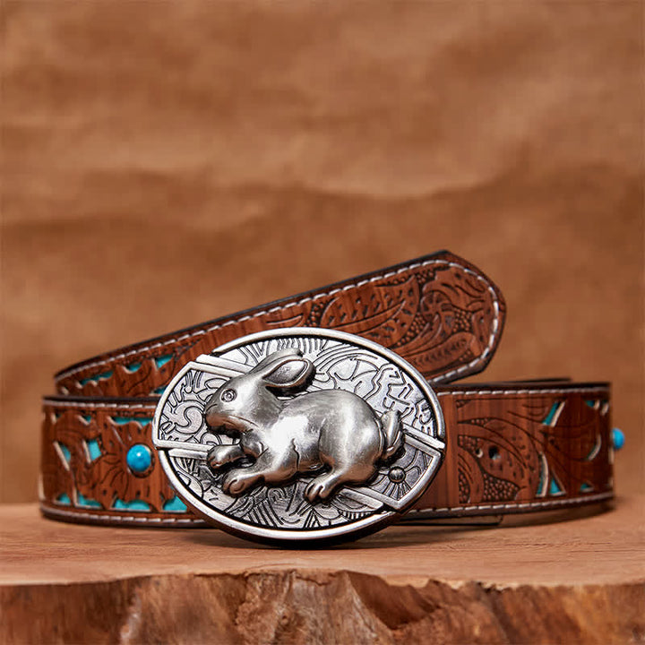 Men's DIY Rabbit Hidden Folding Knife Leather Belt