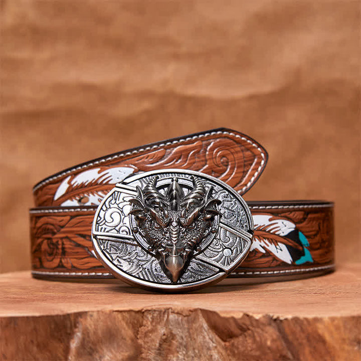 Men's DIY Sharp Dragon Hidden Folding Knife Leather Belt - Sharp Dragon - Brown Feather Belt - 40 - image 8