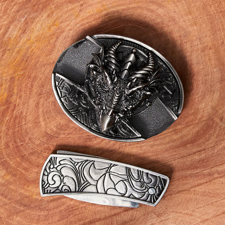 Men's DIY Sharp Dragon Hidden Folding Knife Leather Belt - image 2