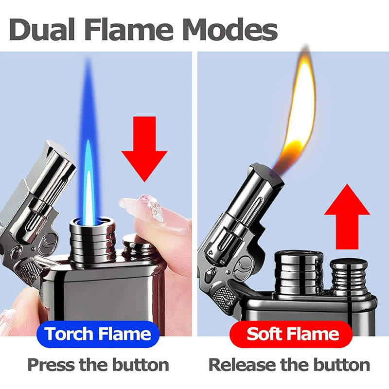 Guns Design Refillable Double Flame Butane Lighter With Clock