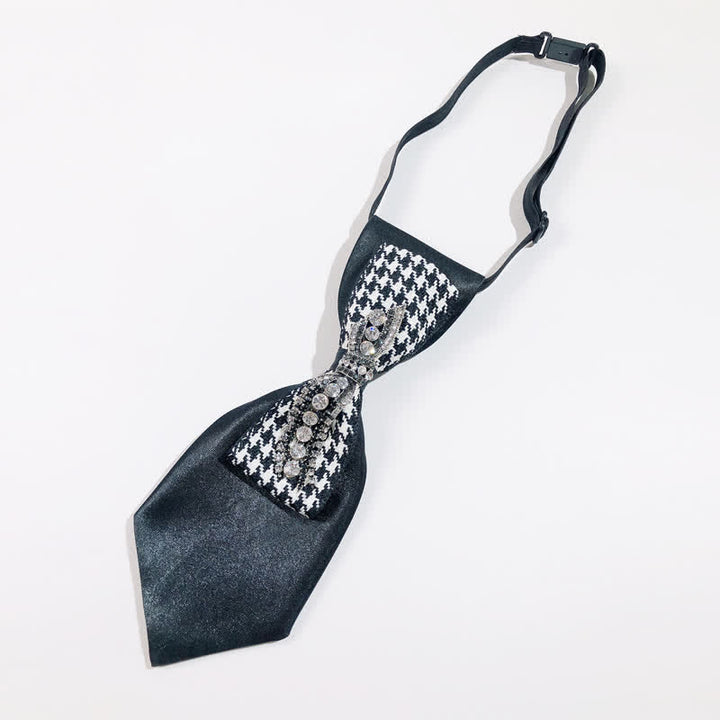Black Houndstooth Rhinestone Bow Shape Creative Necktie